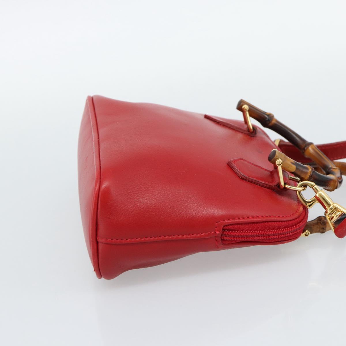 GUCCI Bamboo Hand Bag Leather 2way Red Gold 007 1014 0231 Auth ep15060