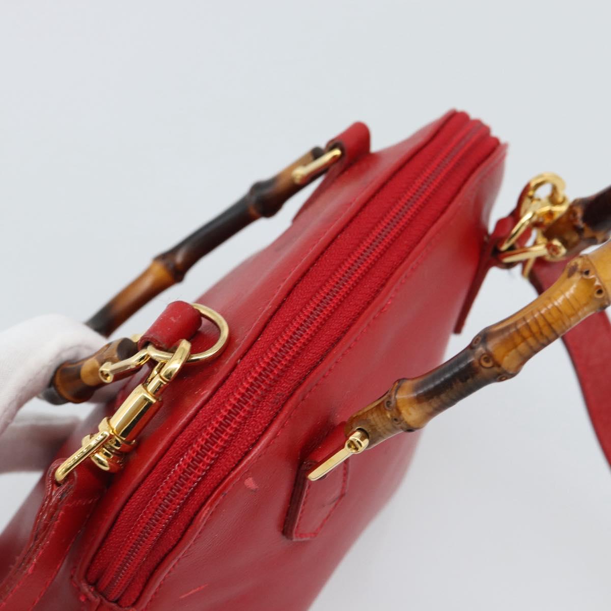 GUCCI Bamboo Hand Bag Leather 2way Red Gold 007 1014 0231 Auth ep15060