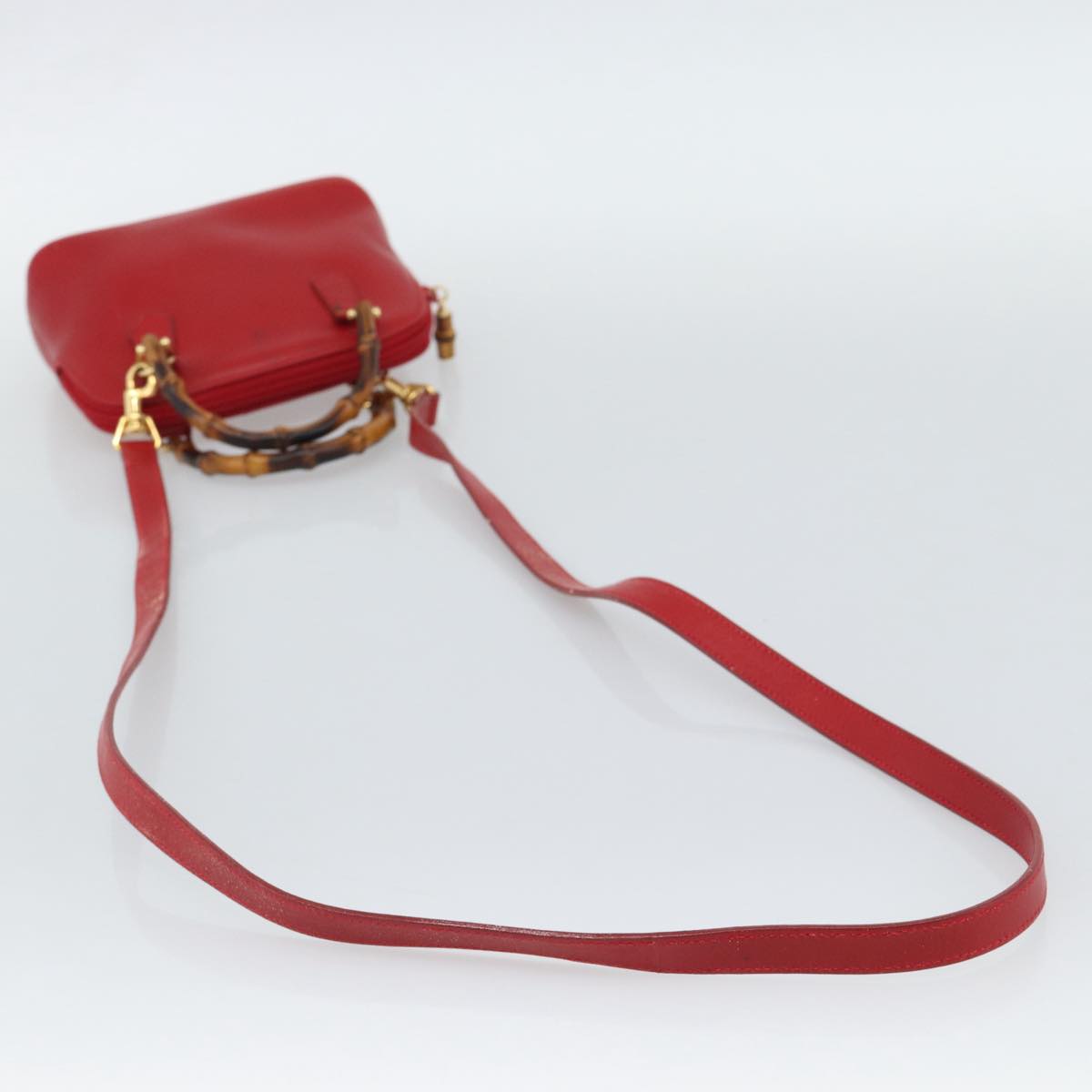 GUCCI Bamboo Hand Bag Leather 2way Red Gold 007 1014 0231 Auth ep15060
