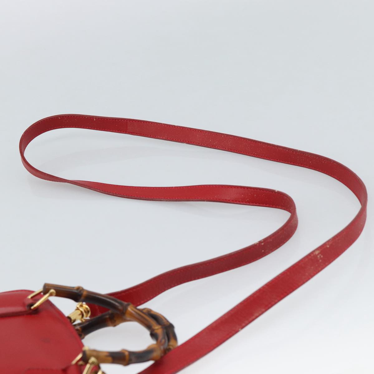 GUCCI Bamboo Hand Bag Leather 2way Red Gold 007 1014 0231 Auth ep15060