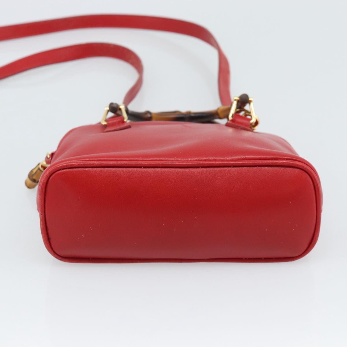 GUCCI Bamboo Hand Bag Leather 2way Red Gold 007 1014 0231 Auth ep15060