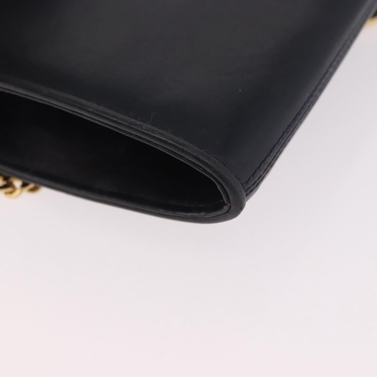 GUCCI Chain Shoulder Bag Leather Navy Gold Auth ep15061