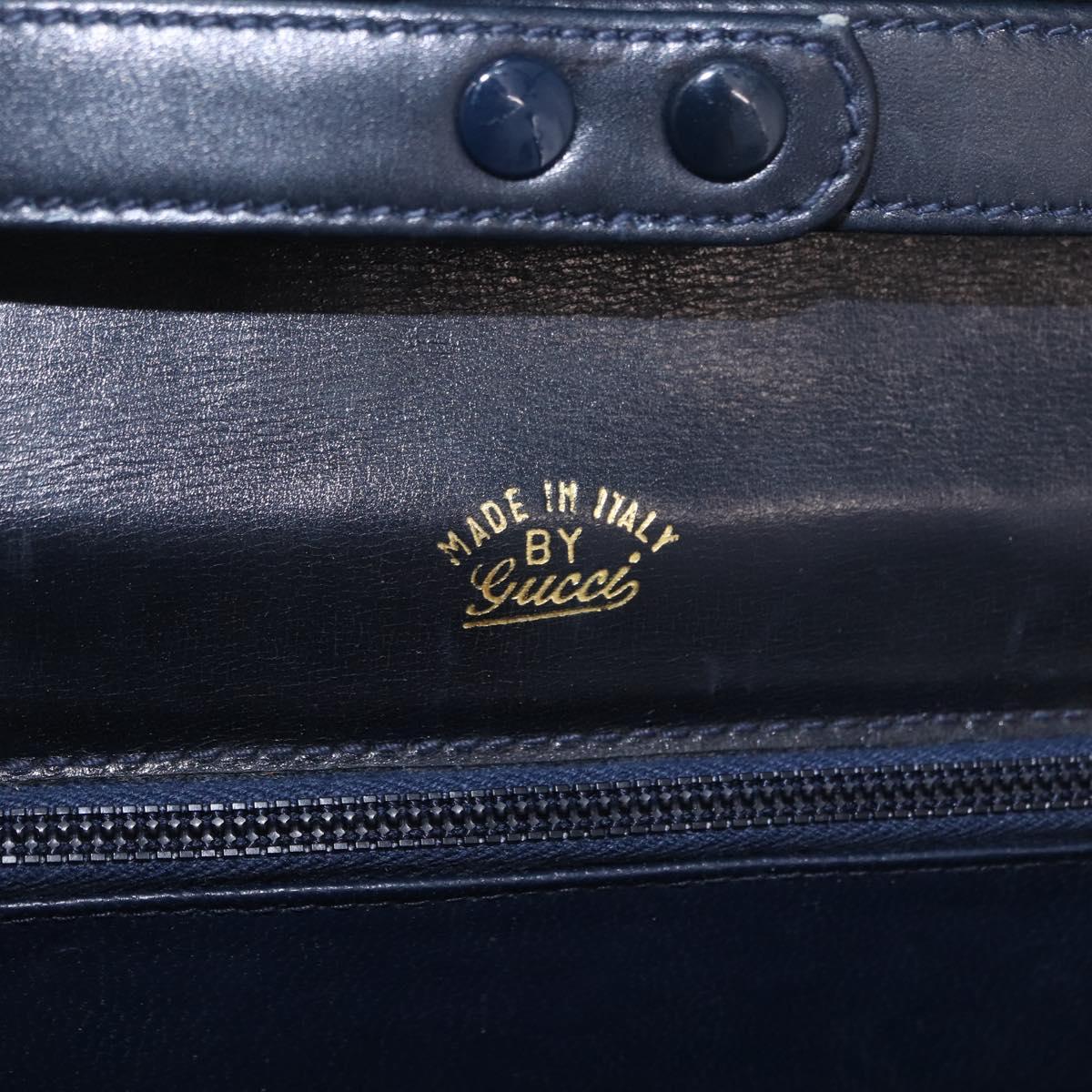 GUCCI Chain Shoulder Bag Leather Navy Gold Auth ep15061