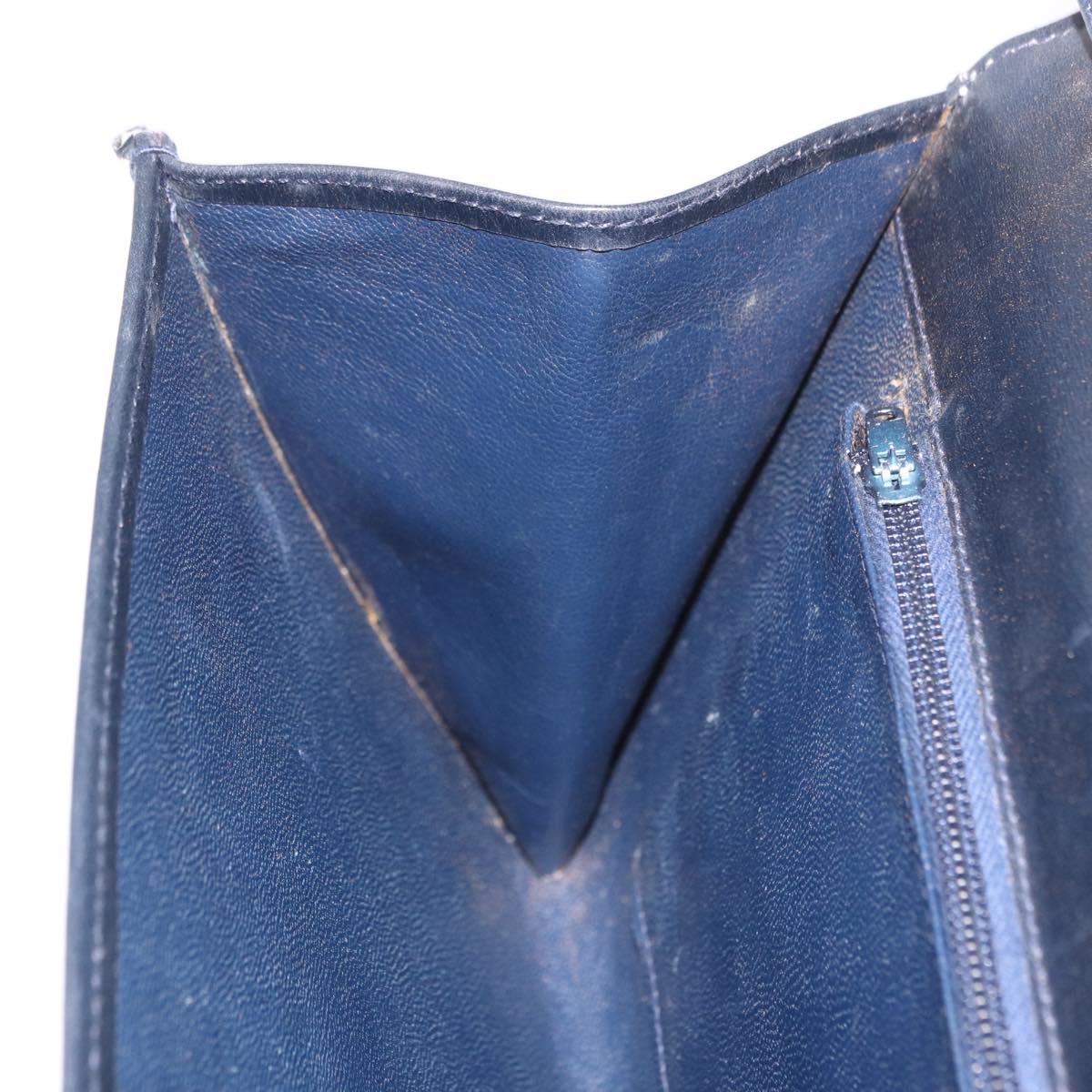 GUCCI Chain Shoulder Bag Leather Navy Gold Auth ep15061
