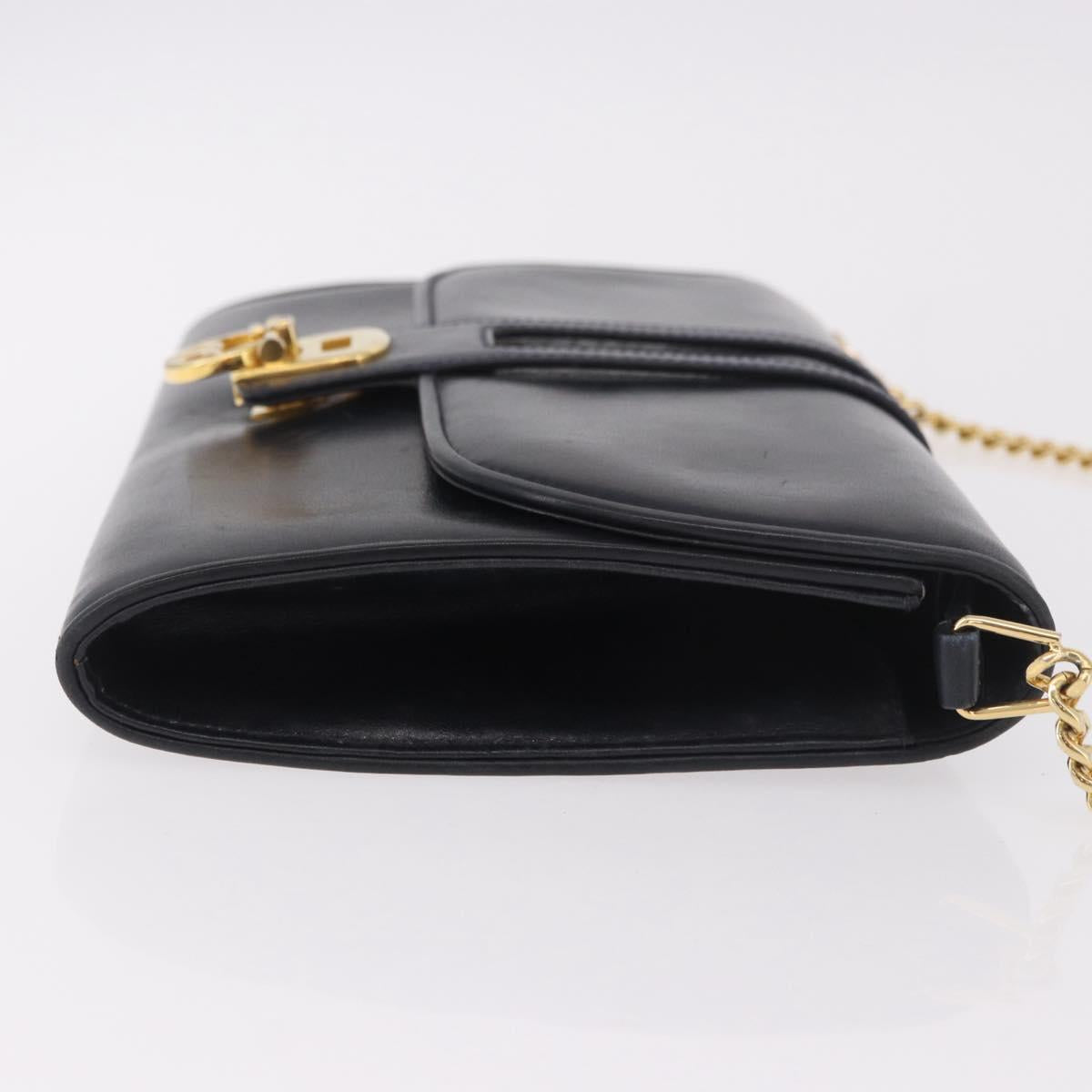 GUCCI Chain Shoulder Bag Leather Navy Gold Auth ep15061