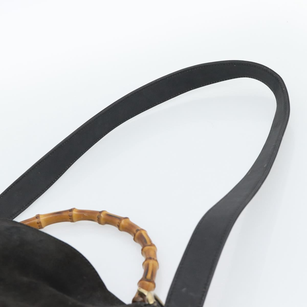 GUCCI Bamboo Shoulder Bag Suede 2way Black Gold 001 1638 2058 Auth ep15063