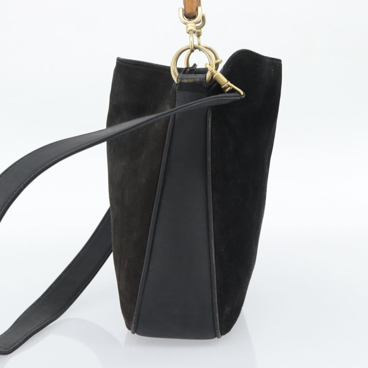 GUCCI Bamboo Shoulder Bag Suede 2way Black Gold 001 1638 2058 Auth ep15063