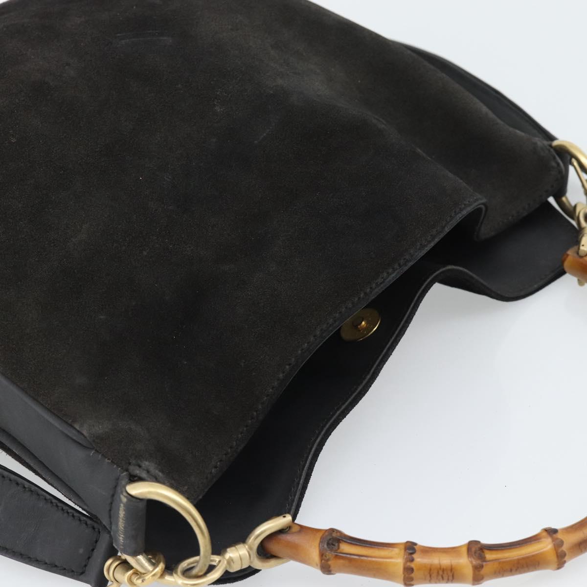 GUCCI Bamboo Shoulder Bag Suede 2way Black Gold 001 1638 2058 Auth ep15063