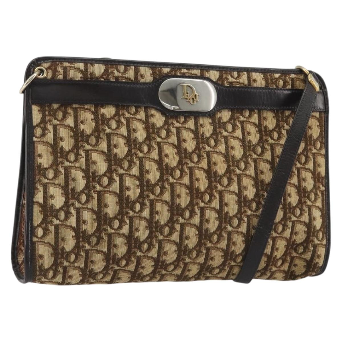 Christian Dior Trotter Canvas Shoulder Bag Beige Auth ep15067