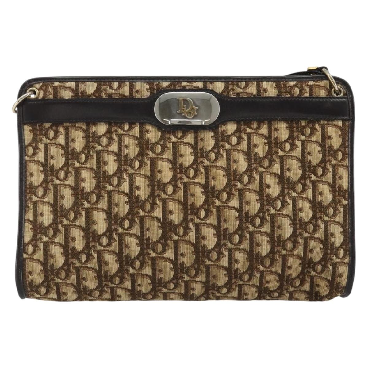 Christian Dior Trotter Canvas Shoulder Bag Beige Auth ep15067