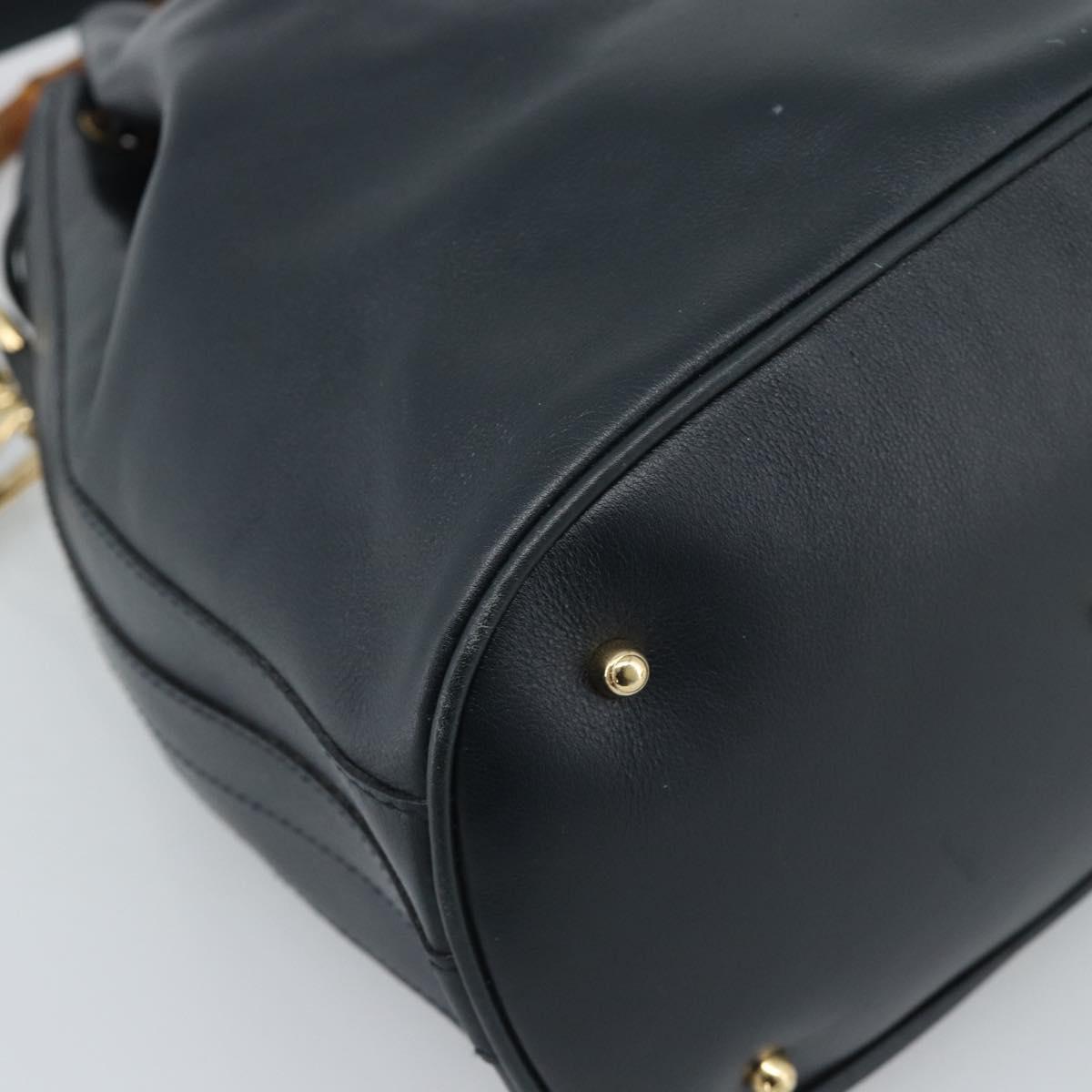 GUCCI Bamboo Hand Bag Leather 2way Navy Gold 001 3754 1657 Auth ep15071