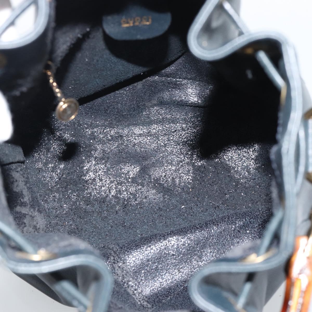 GUCCI Bamboo Hand Bag Leather 2way Navy Gold 001 3754 1657 Auth ep15071
