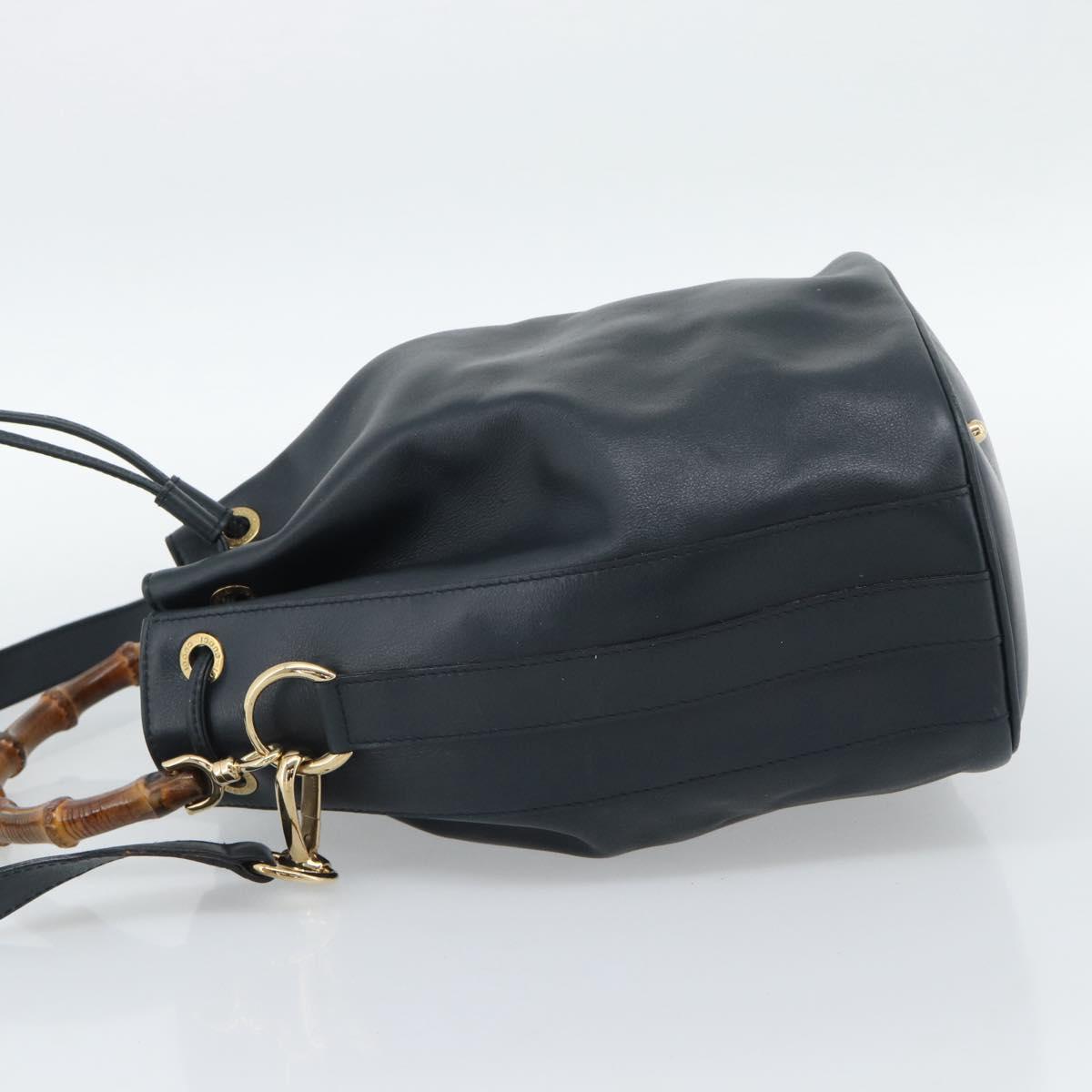 GUCCI Bamboo Hand Bag Leather 2way Navy Gold 001 3754 1657 Auth ep15071