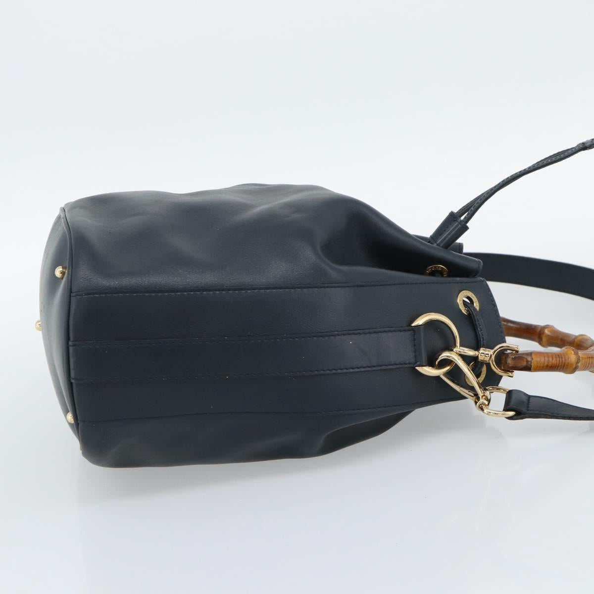 GUCCI Bamboo Hand Bag Leather 2way Navy Gold 001 3754 1657 Auth ep15071