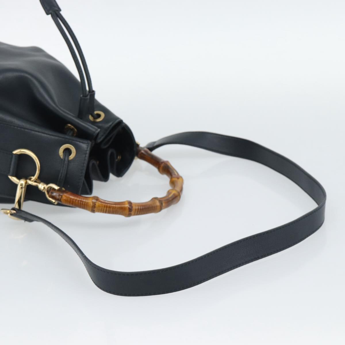 GUCCI Bamboo Hand Bag Leather 2way Navy Gold 001 3754 1657 Auth ep15071