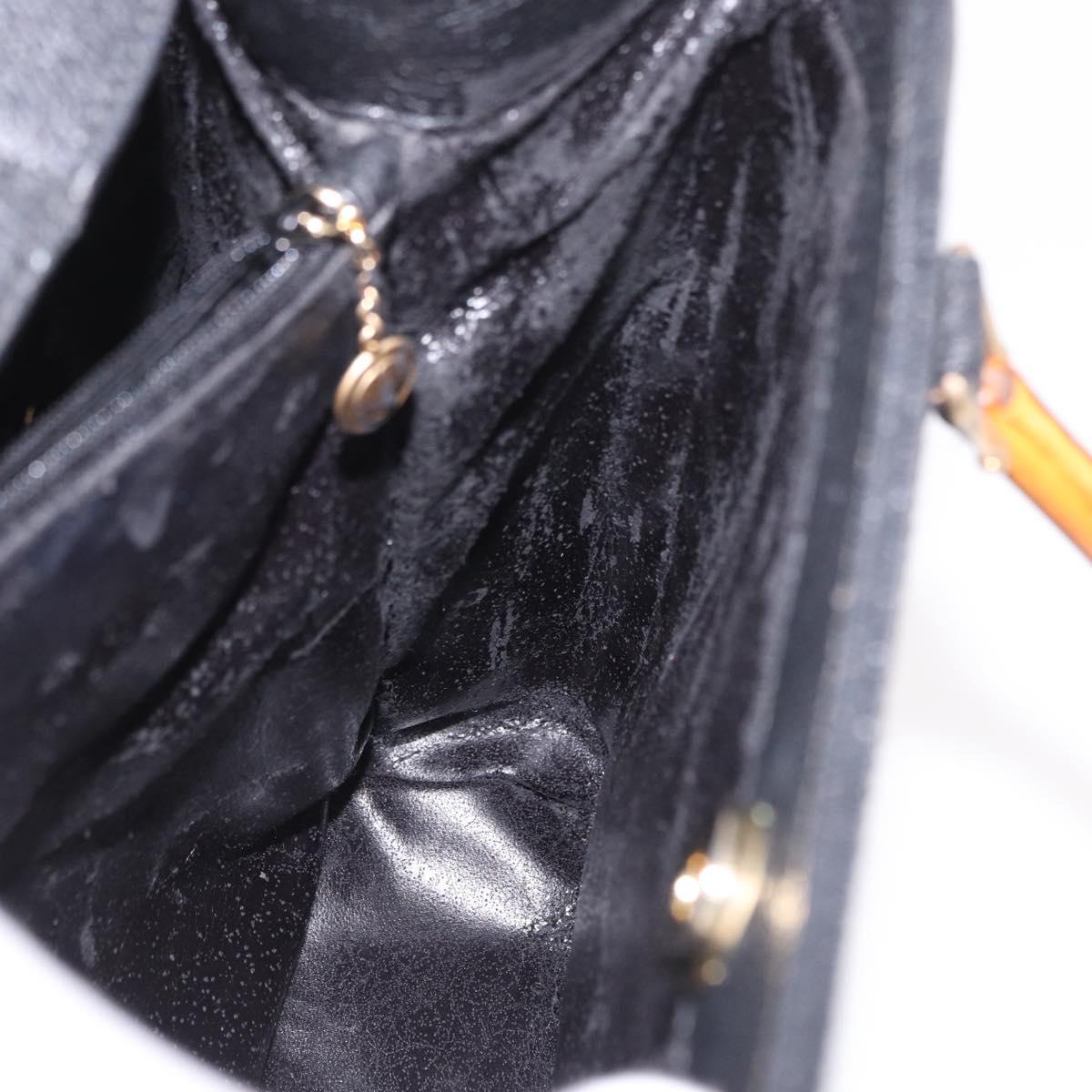 GUCCI Bamboo Hand Bag Suede Black Gold 002 1186 0260 Auth ep15073