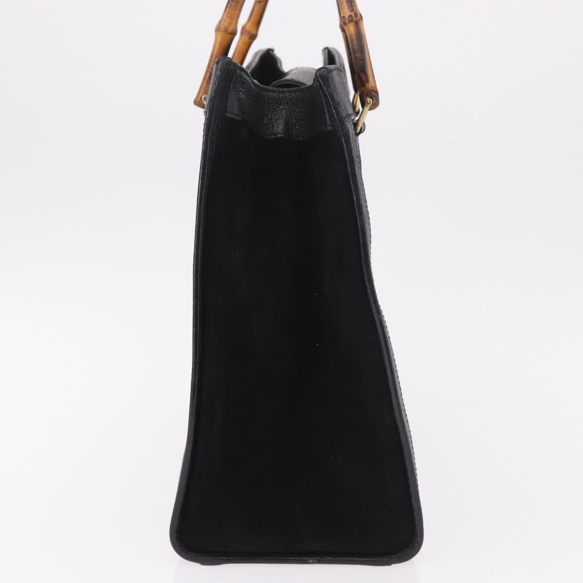 GUCCI Bamboo Hand Bag Suede Black Gold 002 1186 0260 Auth ep15073
