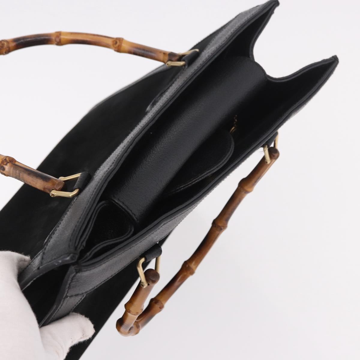 GUCCI Bamboo Hand Bag Suede Black Gold 002 1186 0260 Auth ep15073