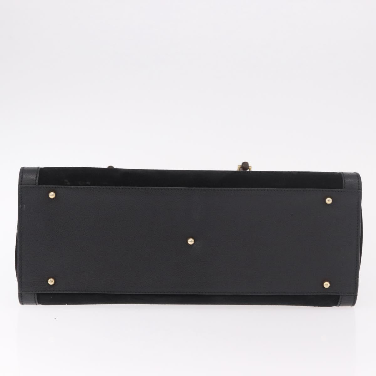 GUCCI Bamboo Hand Bag Suede Black Gold 002 1186 0260 Auth ep15073