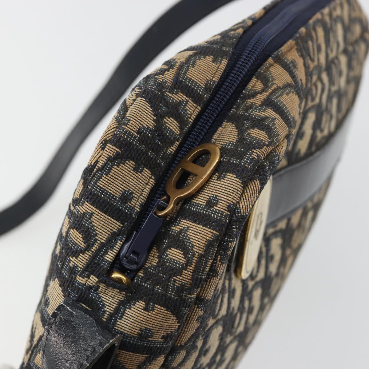 Christian Dior Trotter Canvas Shoulder Bag Navy Gold Auth ep15075