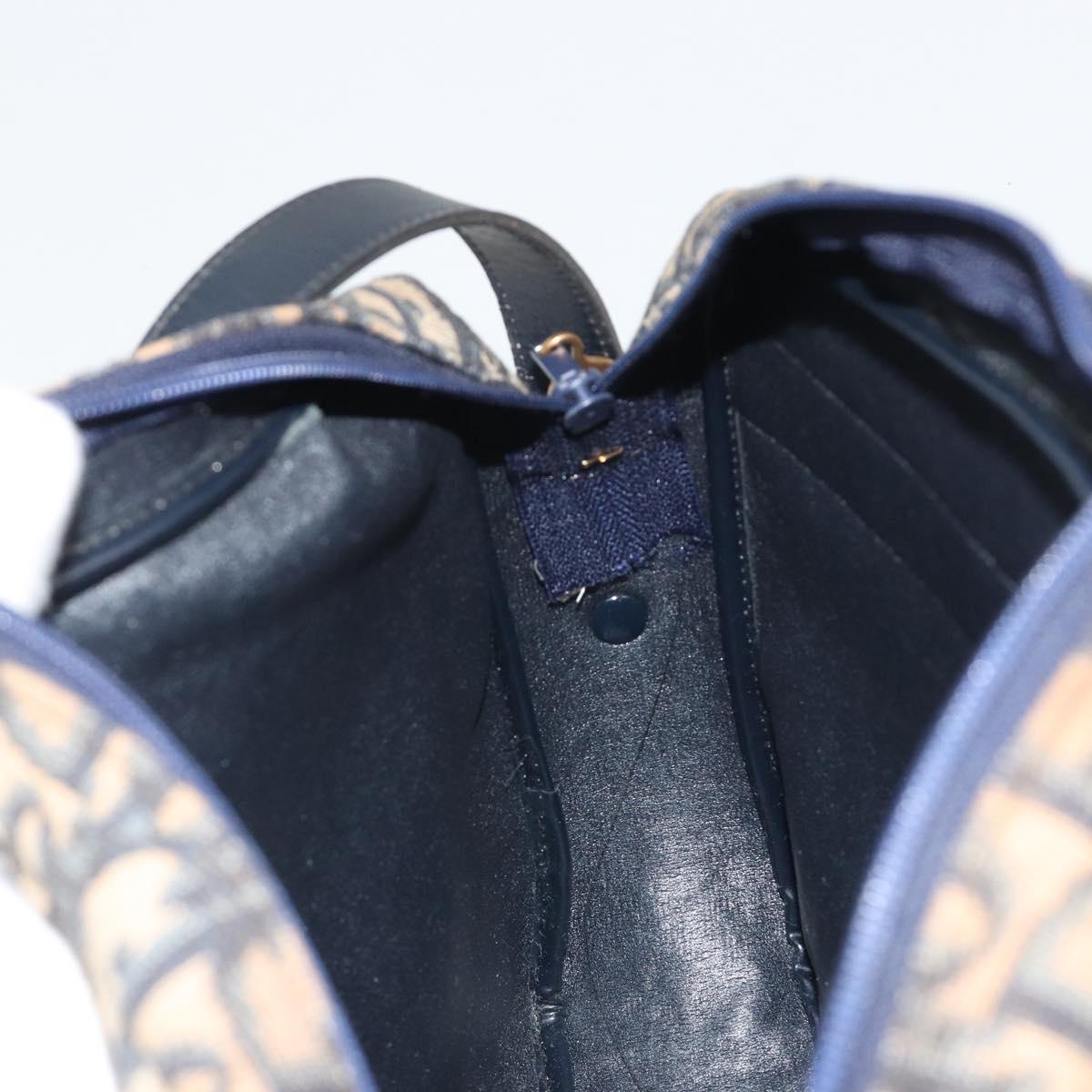Christian Dior Trotter Canvas Shoulder Bag Navy Gold Auth ep15075