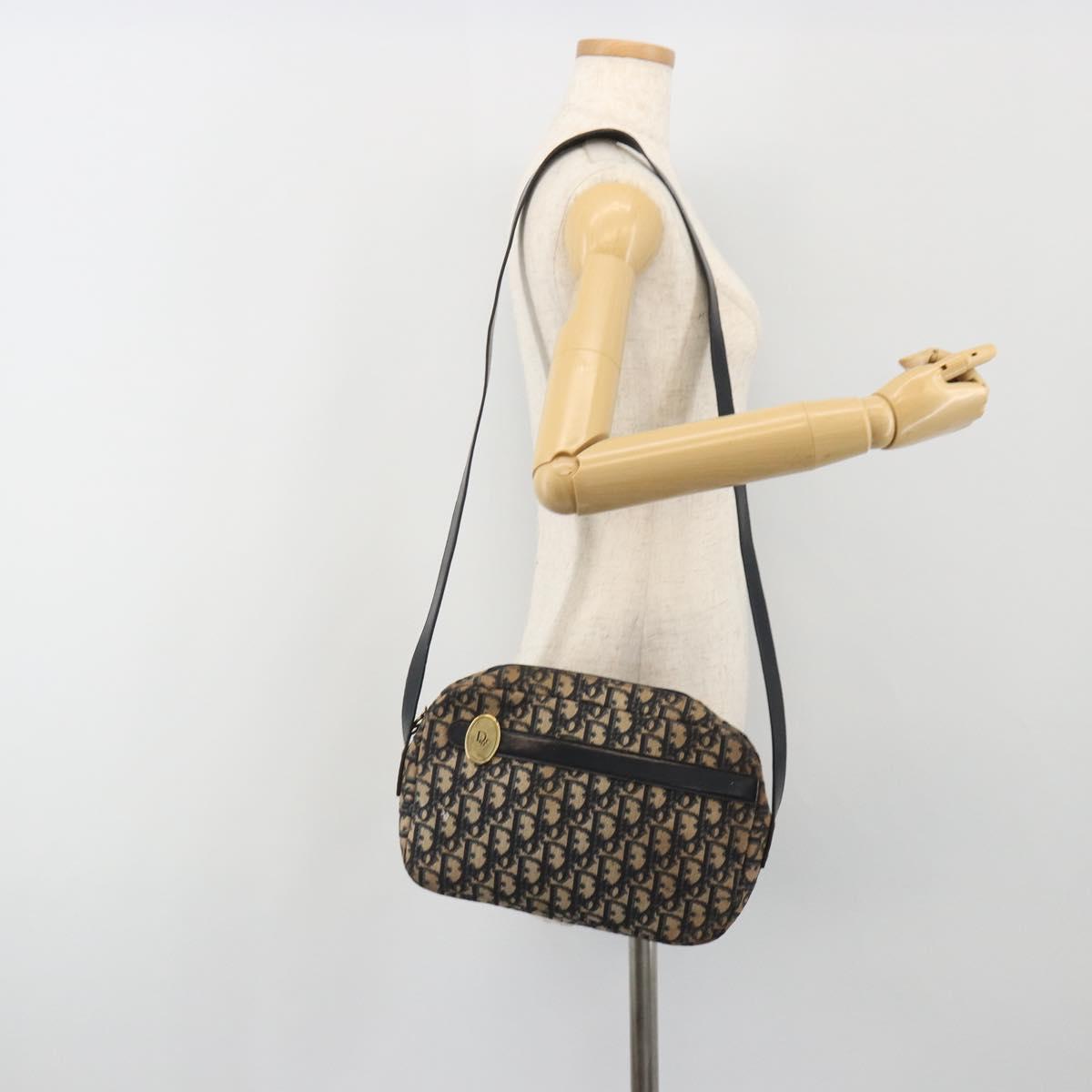 Christian Dior Trotter Canvas Shoulder Bag Navy Gold Auth ep15075
