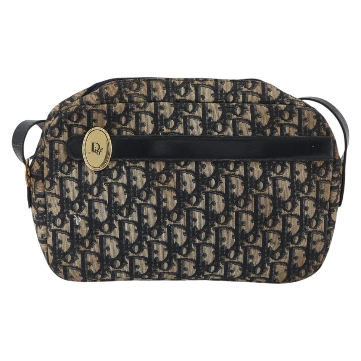 Christian Dior Trotter Canvas Shoulder Bag Navy Gold Auth ep15075
