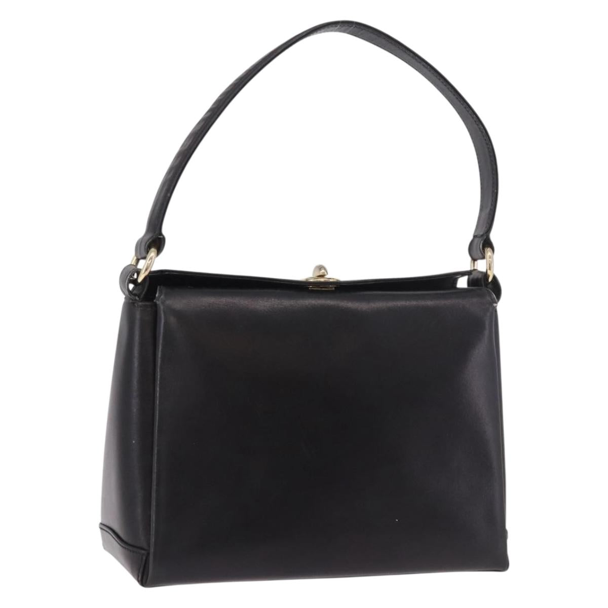GUCCI Hand Bag Leather Black Gold Auth ep15076