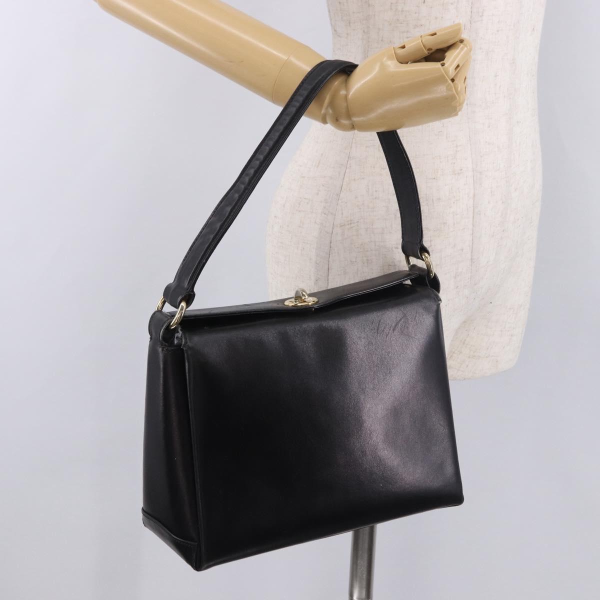 GUCCI Hand Bag Leather Black Gold Auth ep15076