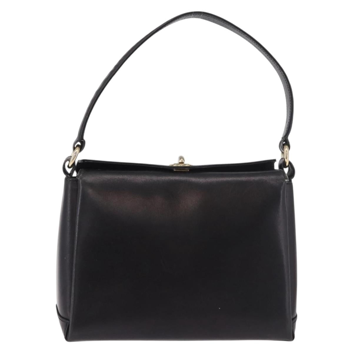 GUCCI Hand Bag Leather Black Gold Auth ep15076