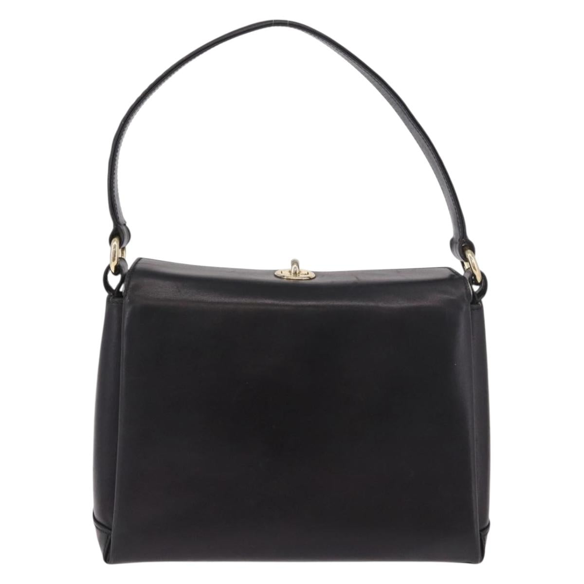 GUCCI Hand Bag Leather Black Gold Auth ep15076