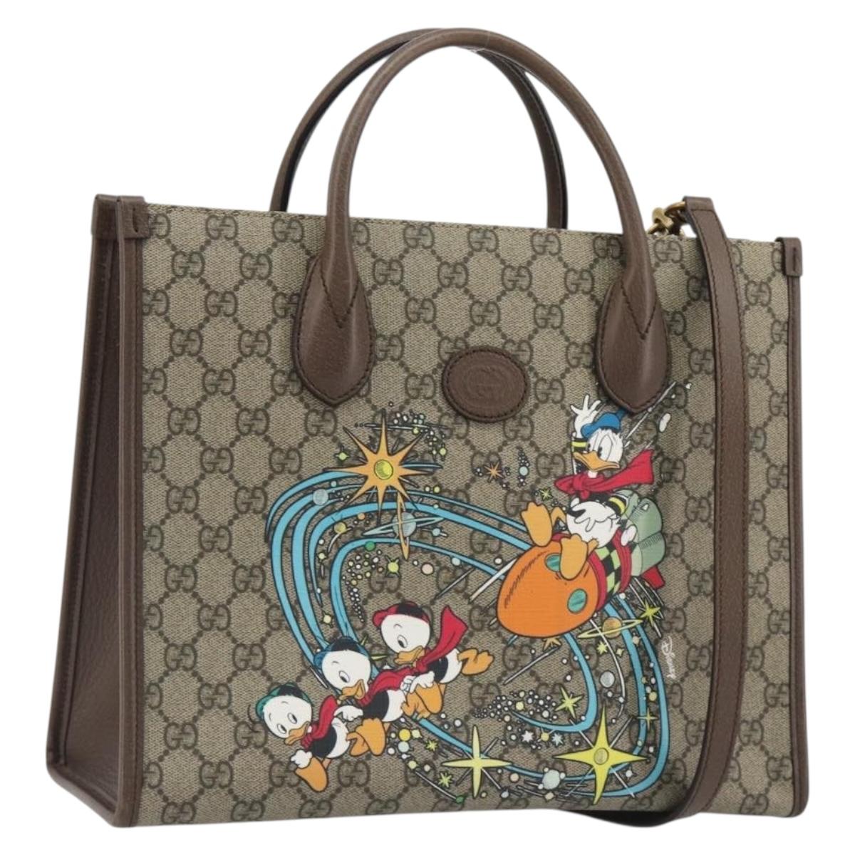 GUCCI GG Supreme Donald Duck Hand Bag PVC 2way Beige Gold 648134 Auth ep15080M