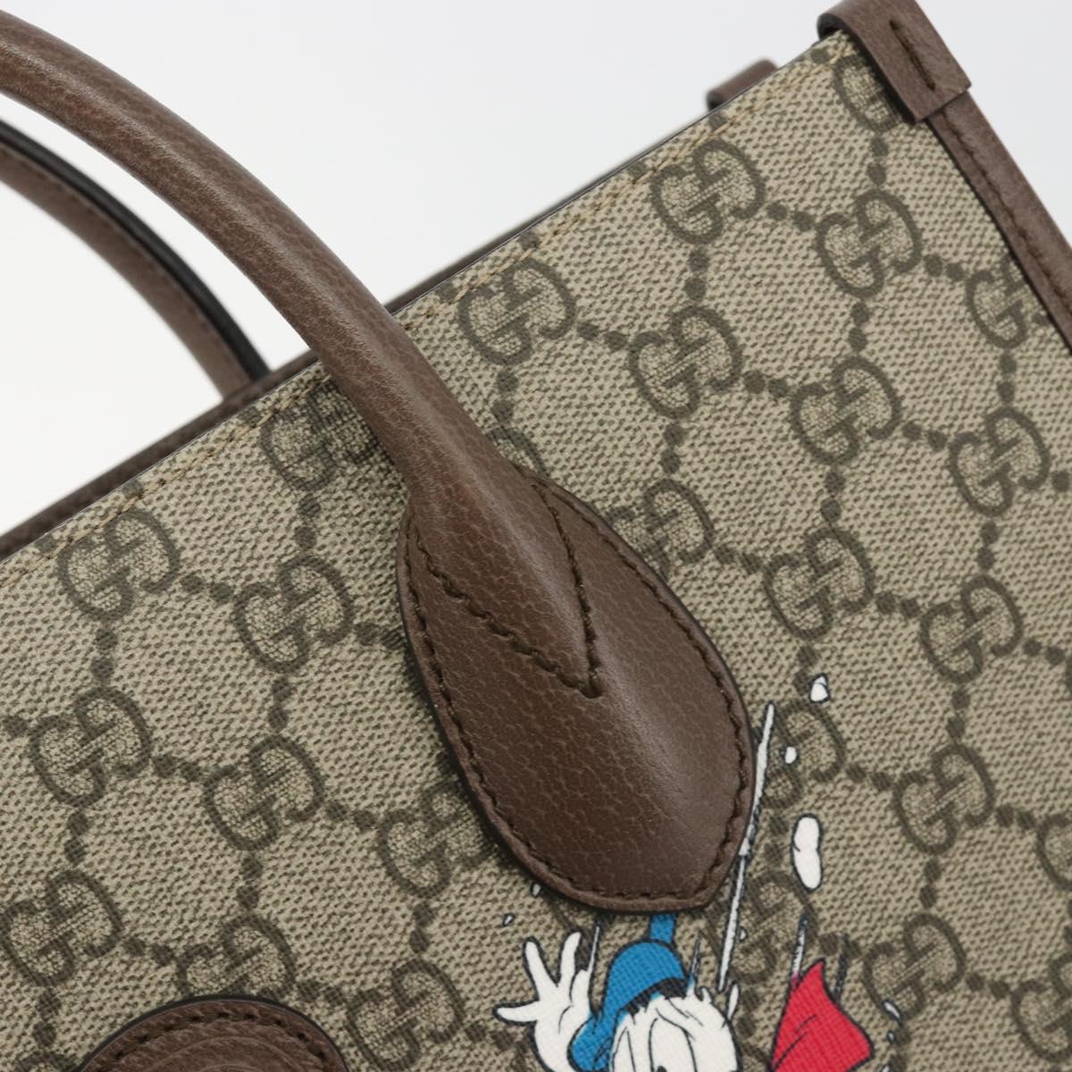 GUCCI GG Supreme Donald Duck Hand Bag PVC 2way Beige Gold 648134 Auth ep15080M