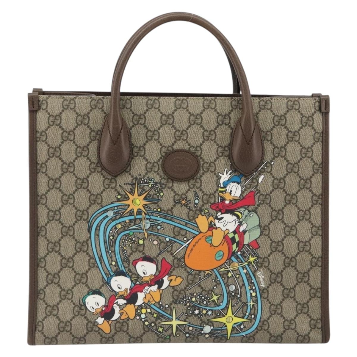 GUCCI GG Supreme Donald Duck Hand Bag PVC 2way Beige Gold 648134 Auth ep15080M
