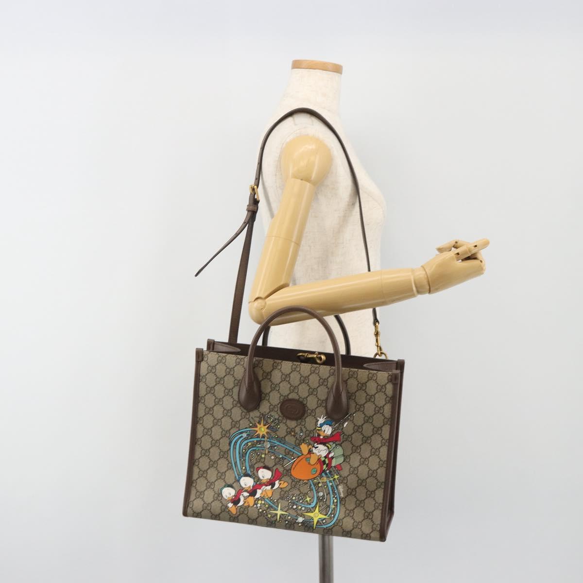GUCCI GG Supreme Donald Duck Hand Bag PVC 2way Beige Gold 648134 Auth ep15080M