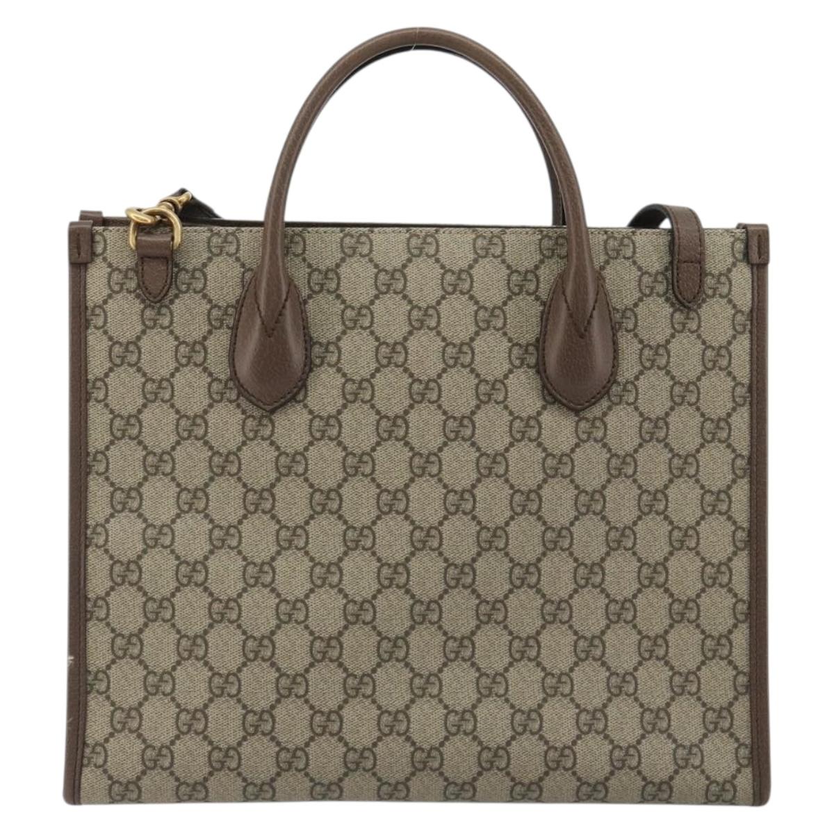 GUCCI GG Supreme Donald Duck Hand Bag PVC 2way Beige Gold 648134 Auth ep15080M