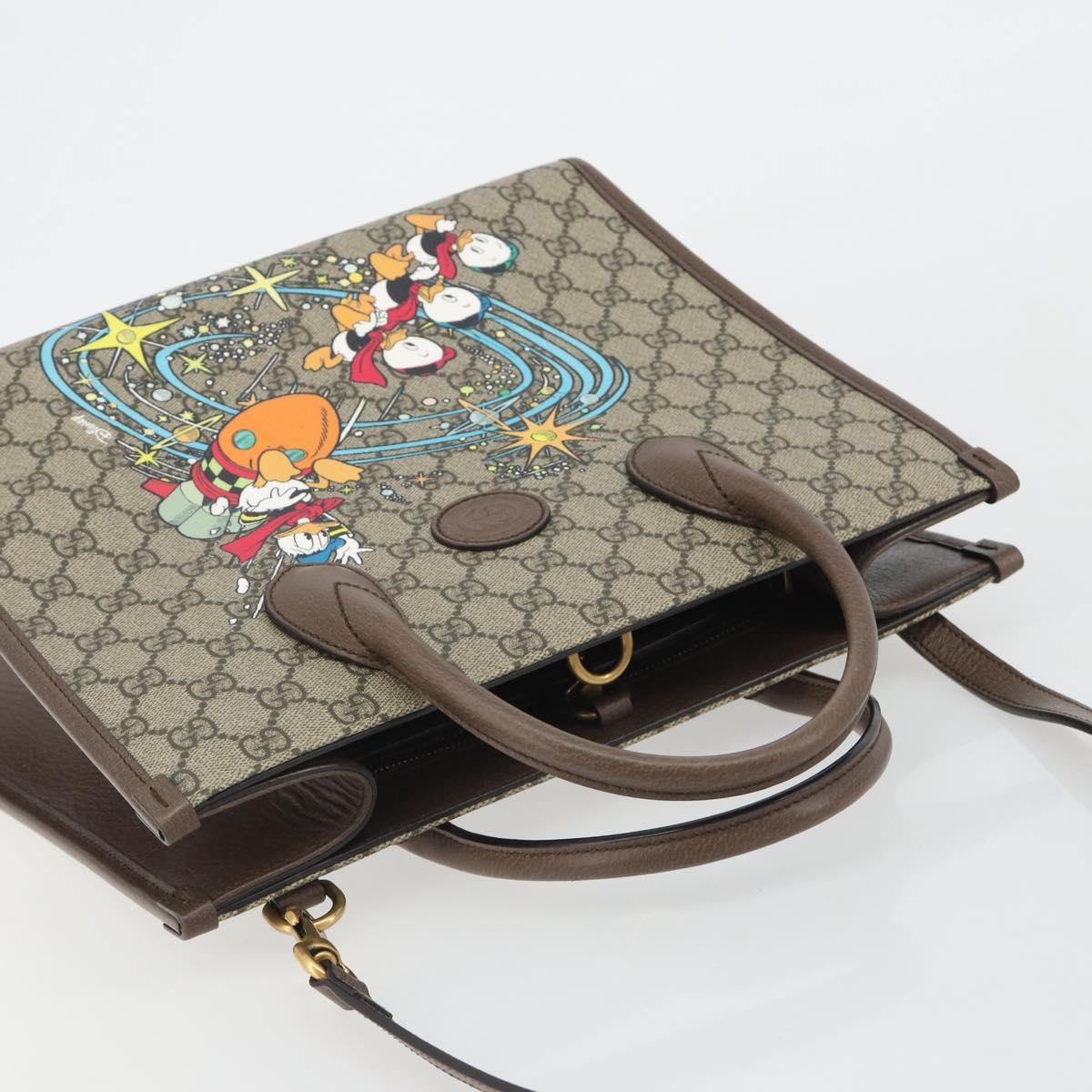 GUCCI GG Supreme Donald Duck Hand Bag PVC 2way Beige Gold 648134 Auth ep15080M