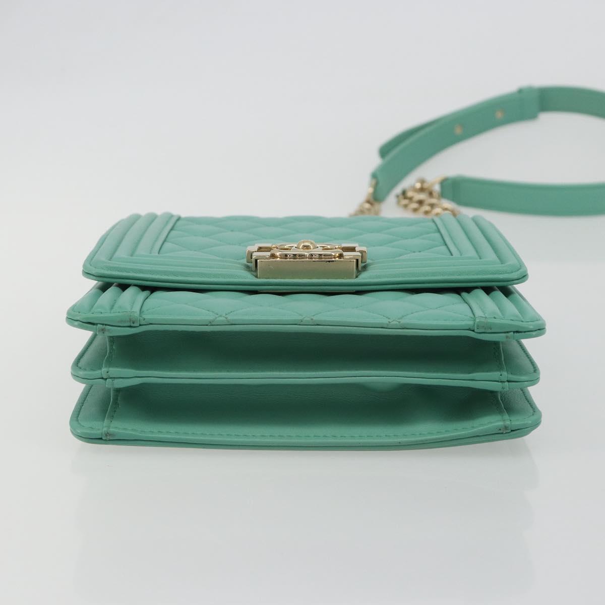 CHANEL Chain Matelasse Boy Chanel Bag Lamb Skin Green Gold CC Auth ep15086SM