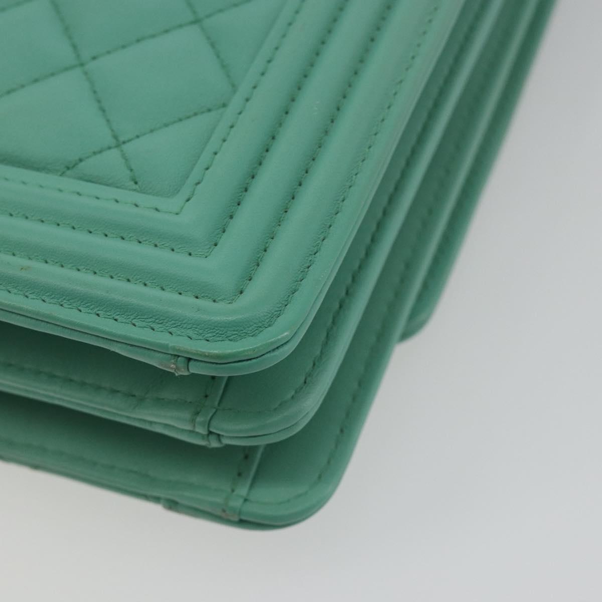 CHANEL Chain Matelasse Boy Chanel Bag Lamb Skin Green Gold CC Auth ep15086SM