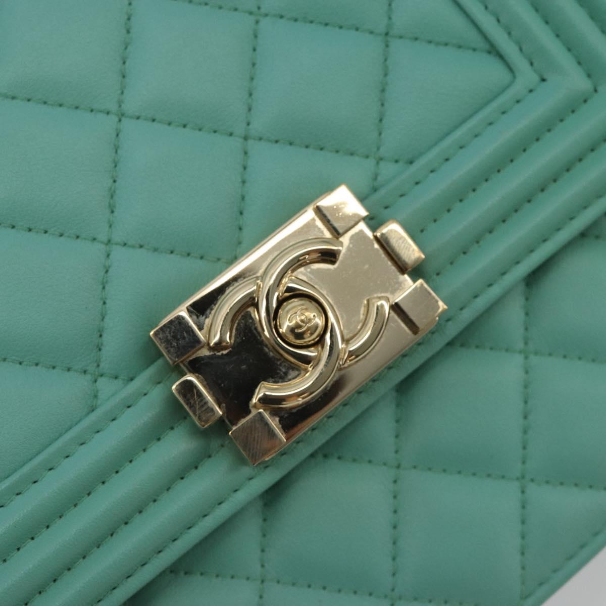 CHANEL Chain Matelasse Boy Chanel Bag Lamb Skin Green Gold CC Auth ep15086SM