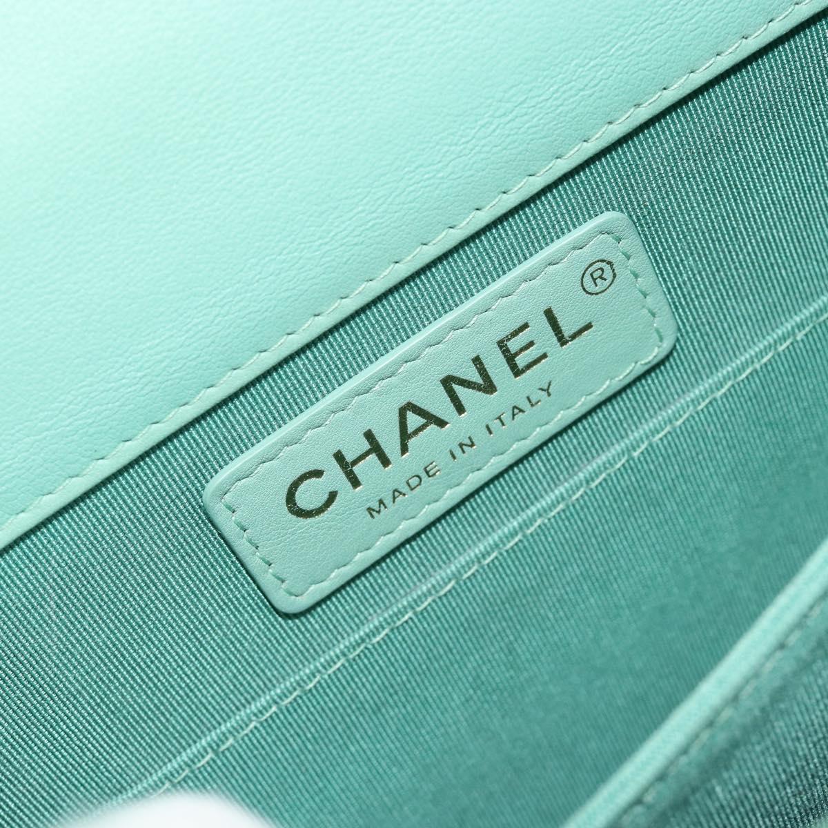 CHANEL Chain Matelasse Boy Chanel Bag Lamb Skin Green Gold CC Auth ep15086SM
