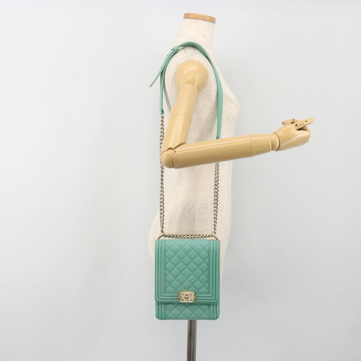 CHANEL Chain Matelasse Boy Chanel Bag Lamb Skin Green Gold CC Auth ep15086SM