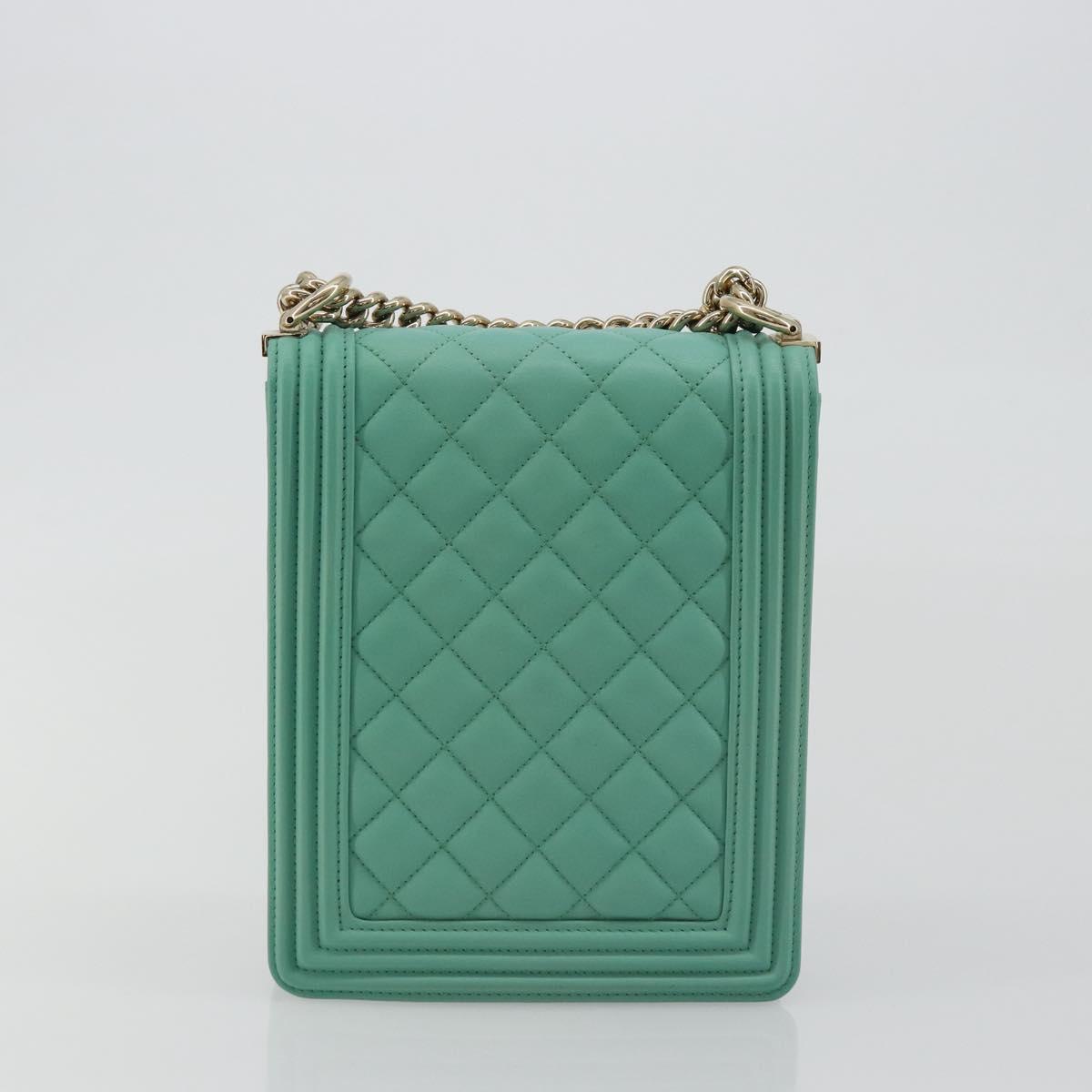 CHANEL Chain Matelasse Boy Chanel Bag Lamb Skin Green Gold CC Auth ep15086SM