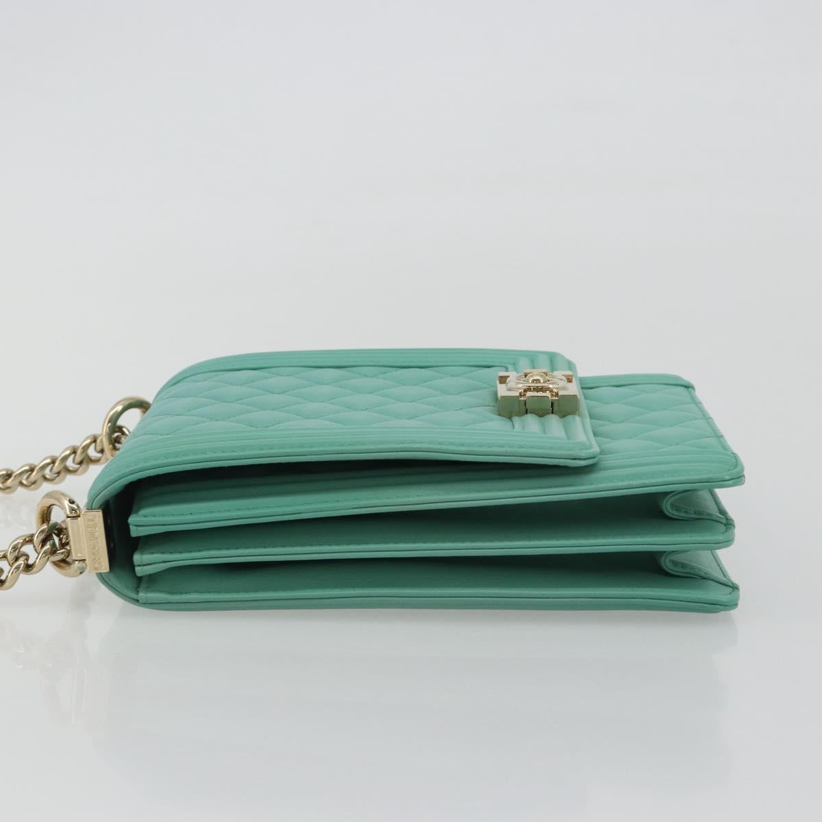 CHANEL Chain Matelasse Boy Chanel Bag Lamb Skin Green Gold CC Auth ep15086SM