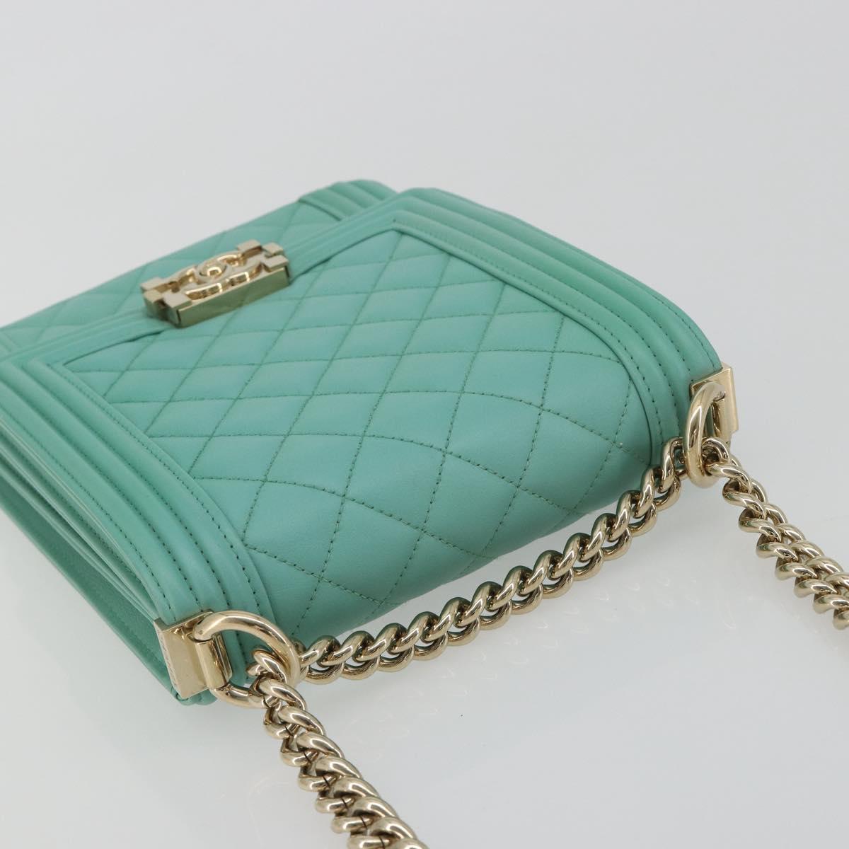 CHANEL Chain Matelasse Boy Chanel Bag Lamb Skin Green Gold CC Auth ep15086SM