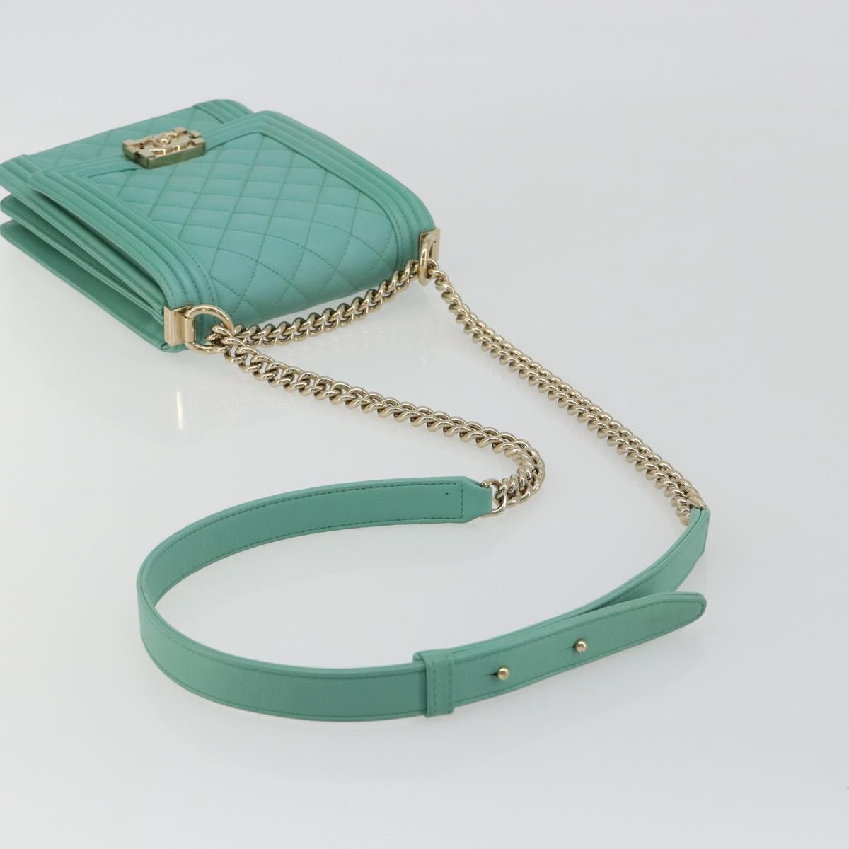CHANEL Chain Matelasse Boy Chanel Bag Lamb Skin Green Gold CC Auth ep15086SM