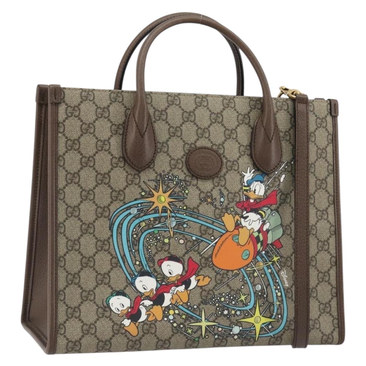 GUCCI GG Supreme Donald Duck Hand Bag PVC 2way Beige Gold 648134 Auth ep15088M