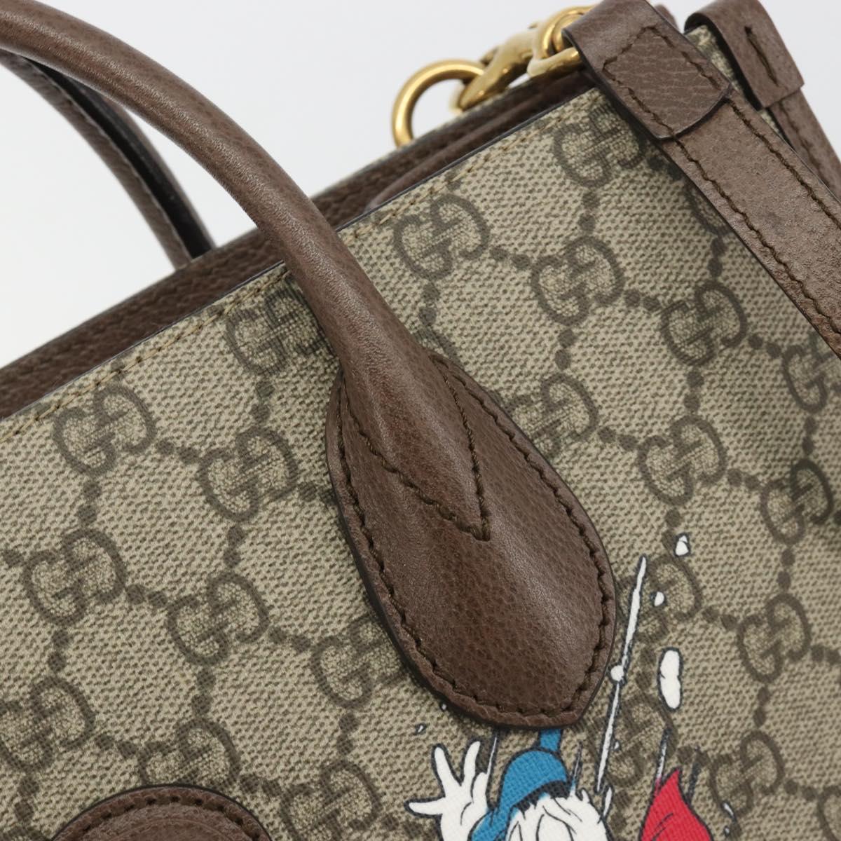 GUCCI GG Supreme Donald Duck Hand Bag PVC 2way Beige Gold 648134 Auth ep15088M