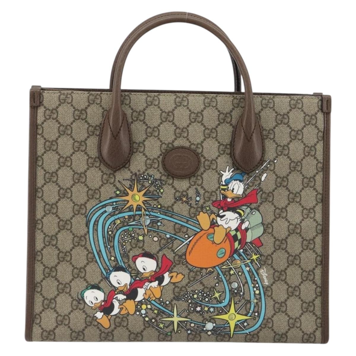 GUCCI GG Supreme Donald Duck Hand Bag PVC 2way Beige Gold 648134 Auth ep15088M