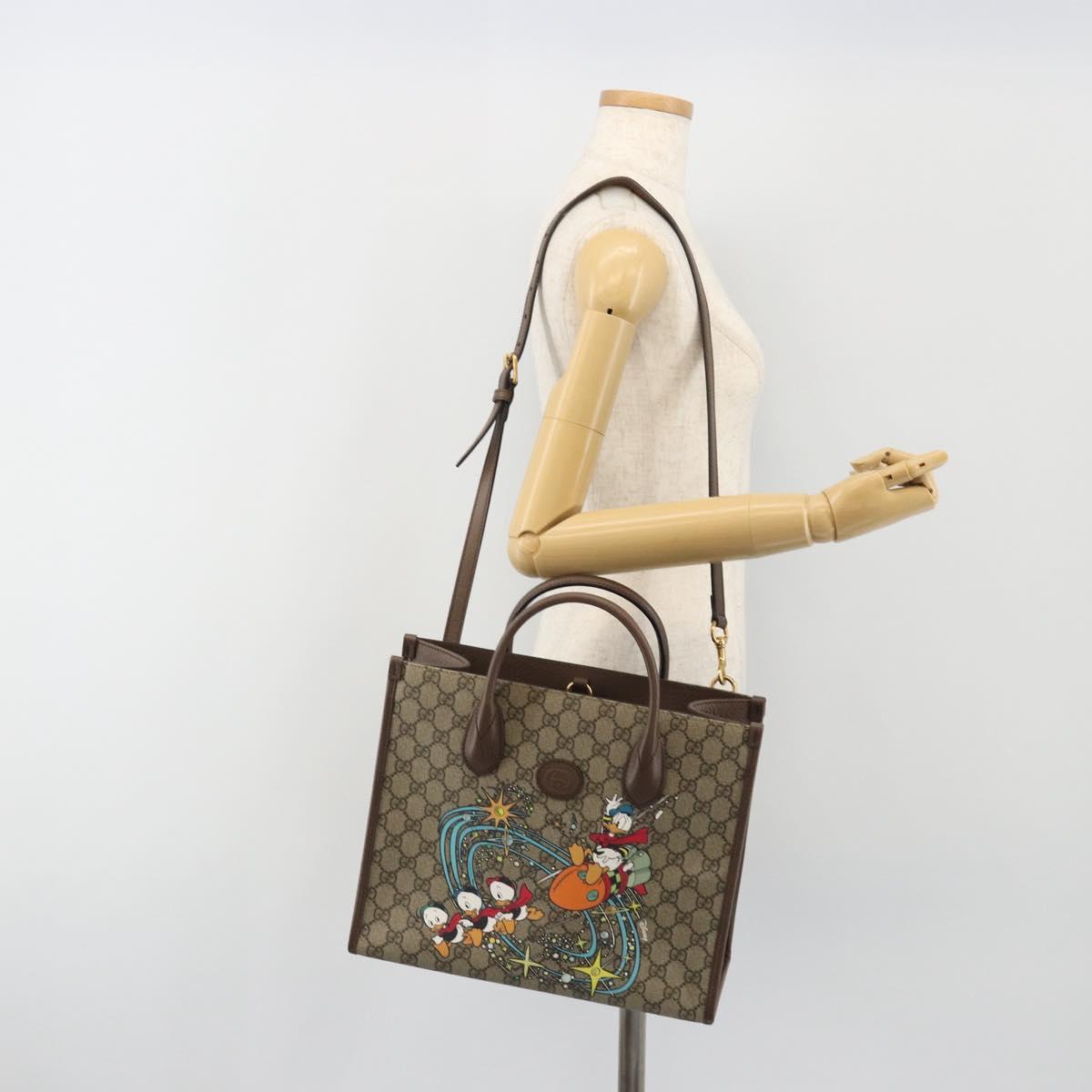 GUCCI GG Supreme Donald Duck Hand Bag PVC 2way Beige Gold 648134 Auth ep15088M